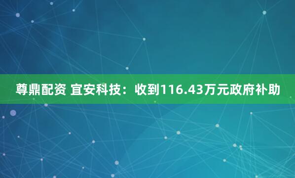 尊鼎配资 宜安科技：收到116.43万元政府补助